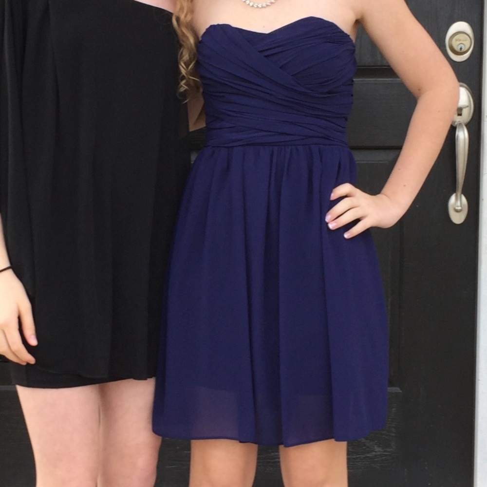 Navy Blue Strapless Homecoming Dress